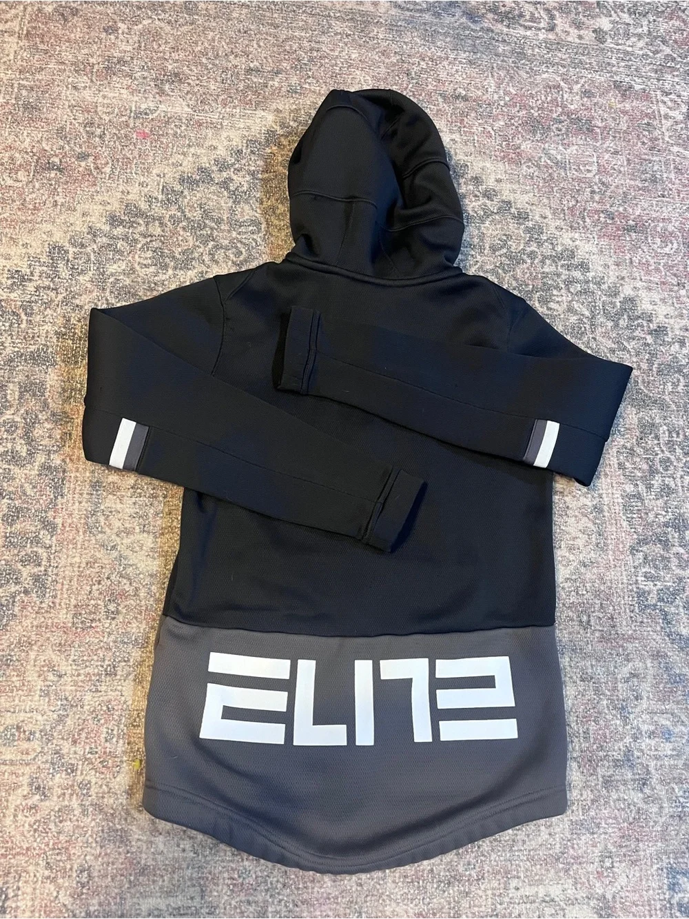 Nike Black & Gray Kids Full‑Zip Hooded ELITE Spellout Fall Jacket Dri Fit Large